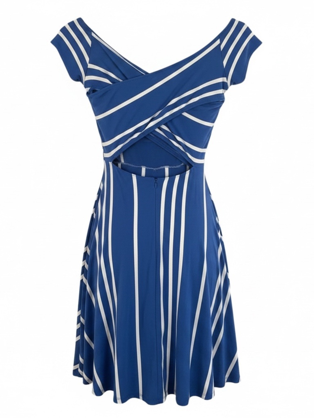LOFT Navy and White Striped Midi Dress